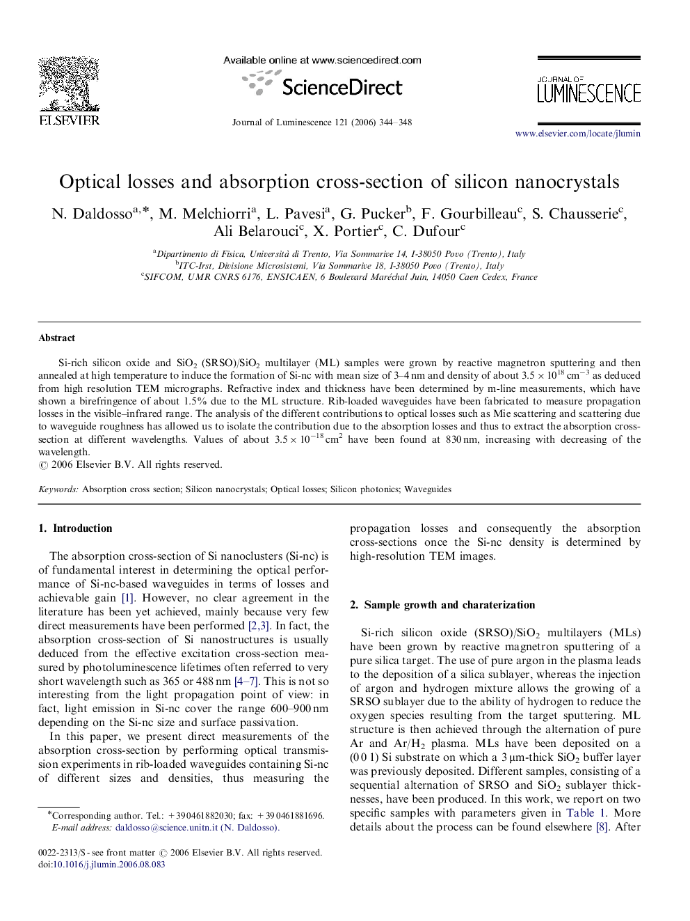 Optical losses and absorption cross-section of silicon nanocrystals