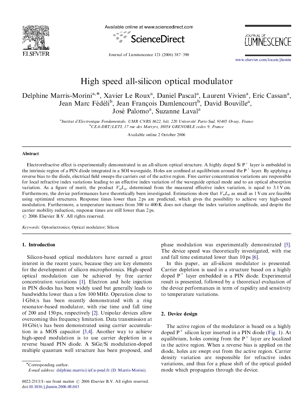 High speed all-silicon optical modulator