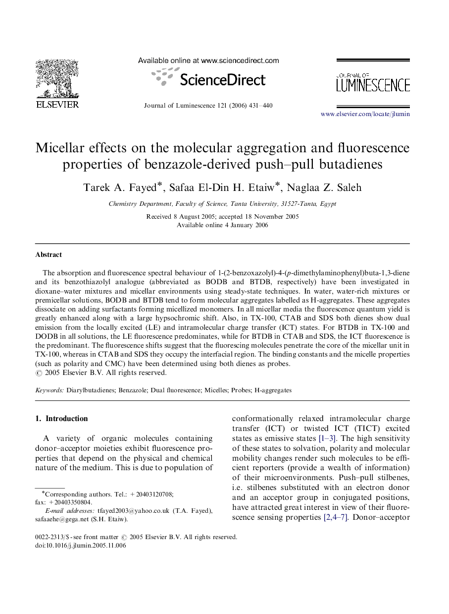 Micellar effects on the molecular aggregation and fluorescence properties of benzazole-derived push-pull butadienes