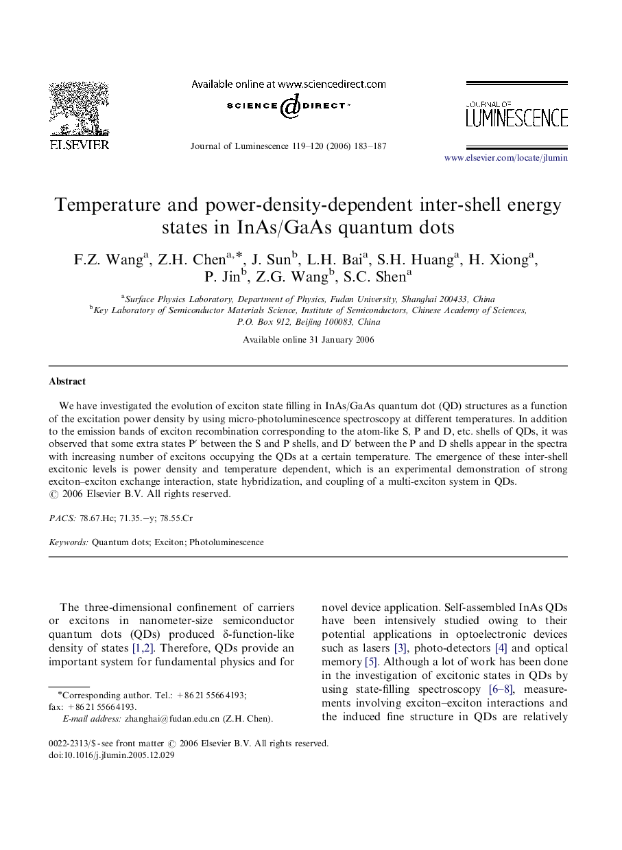 Temperature and power-density-dependent inter-shell energy states in InAs/GaAs quantum dots