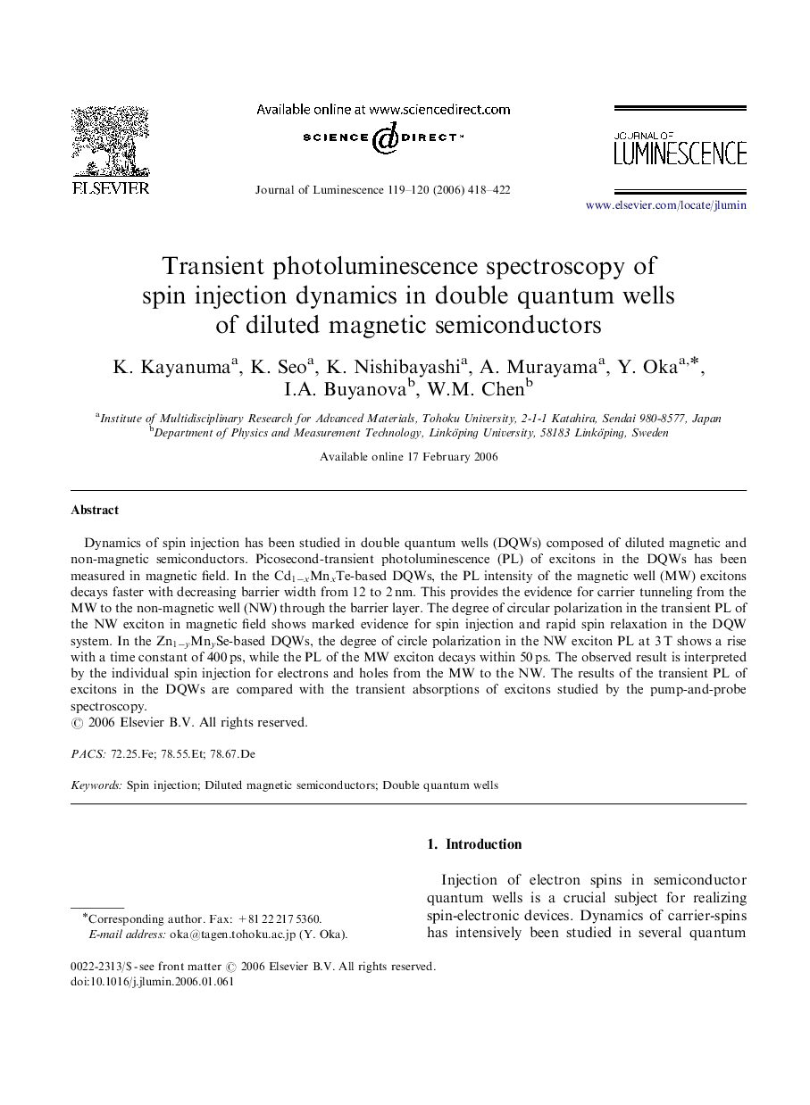 Transient photoluminescence spectroscopy of spin injection dynamics in double quantum wells of diluted magnetic semiconductors