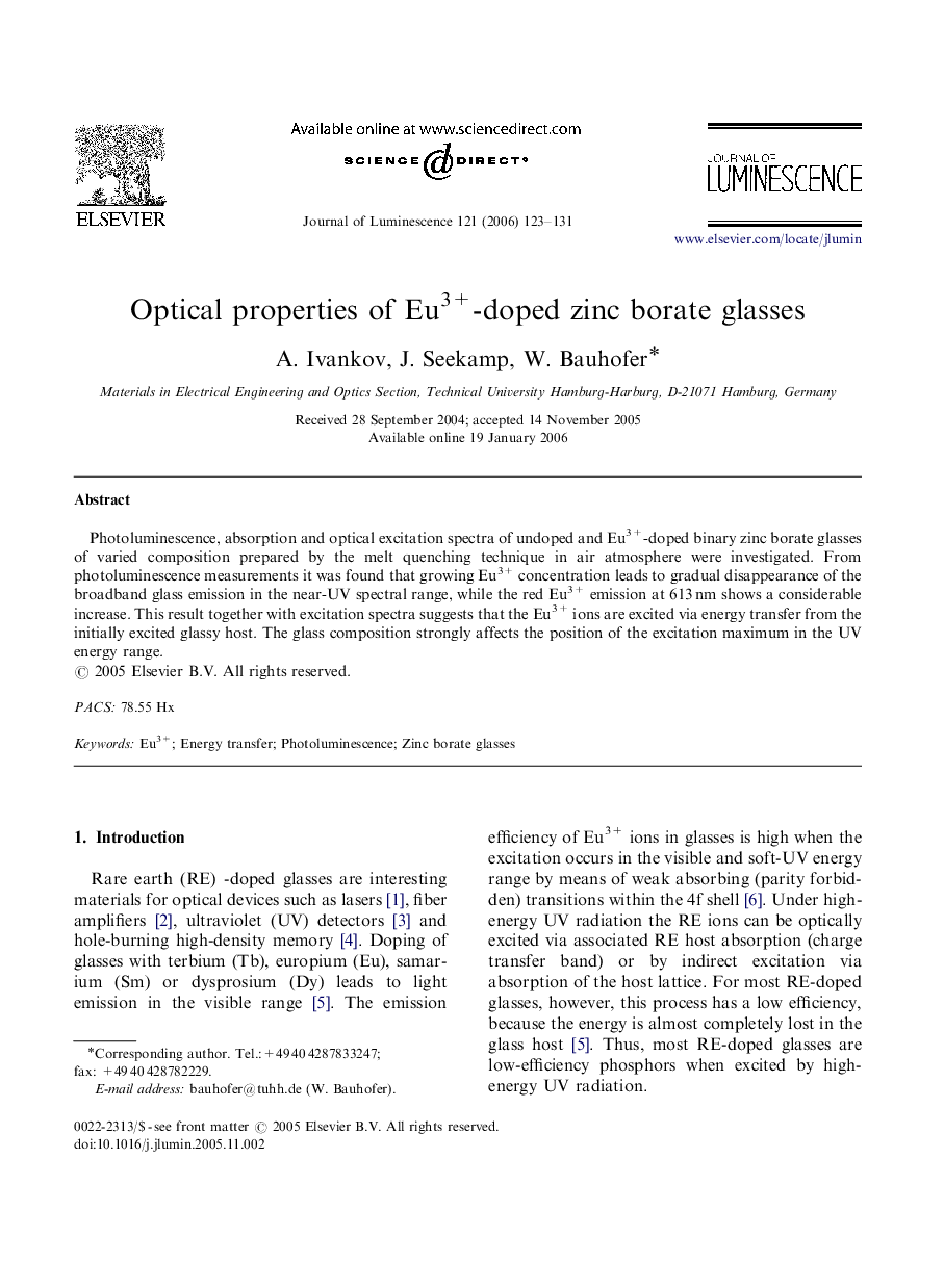 Optical properties of Eu3+-doped zinc borate glasses