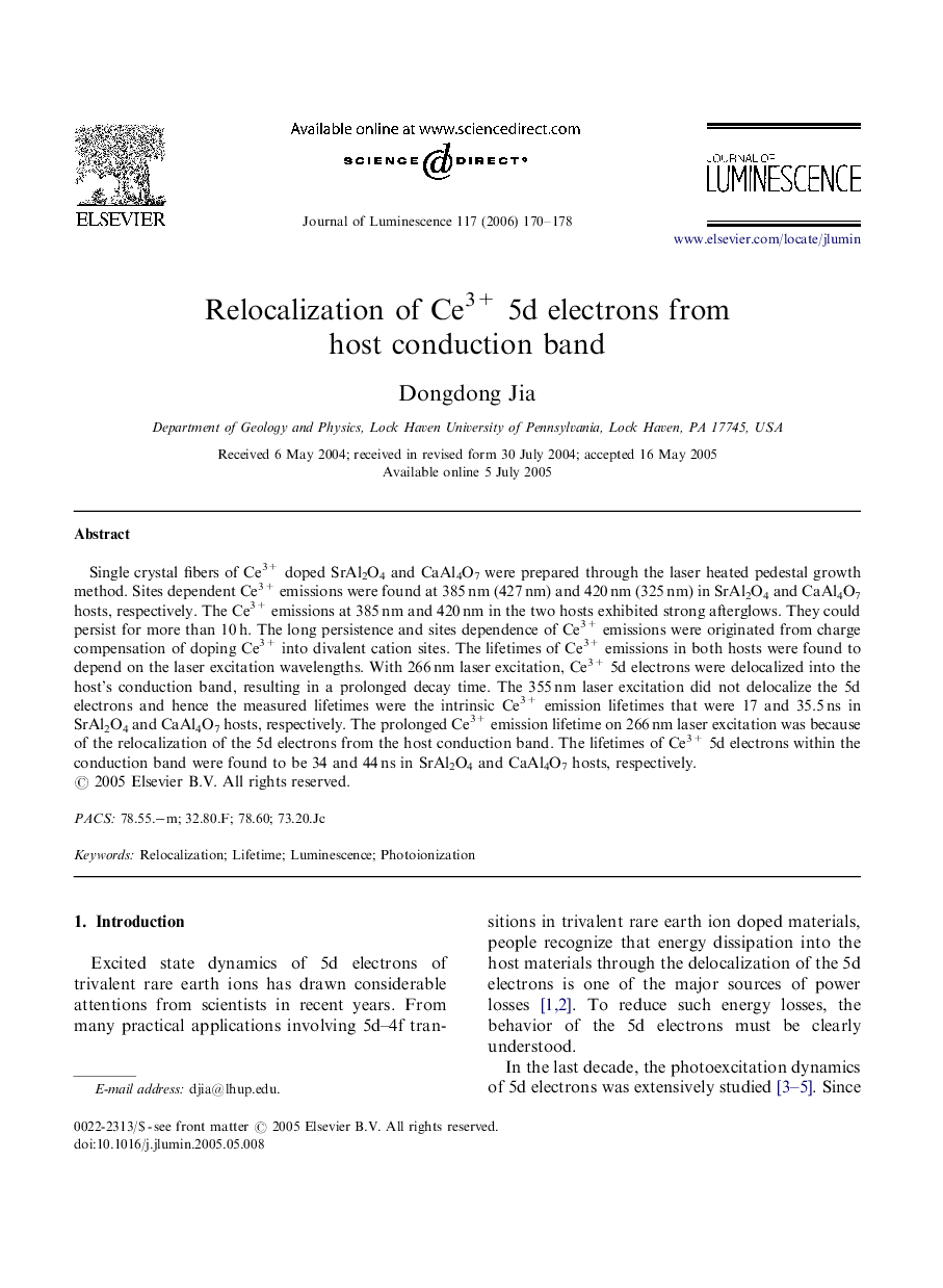 Relocalization of Ce3+ 5d electrons from host conduction band