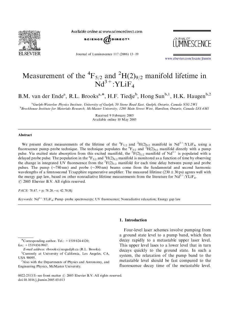 Measurement of the 4F5/2 and 2H(2)9/2 manifold lifetime in Nd3+:YLiF4