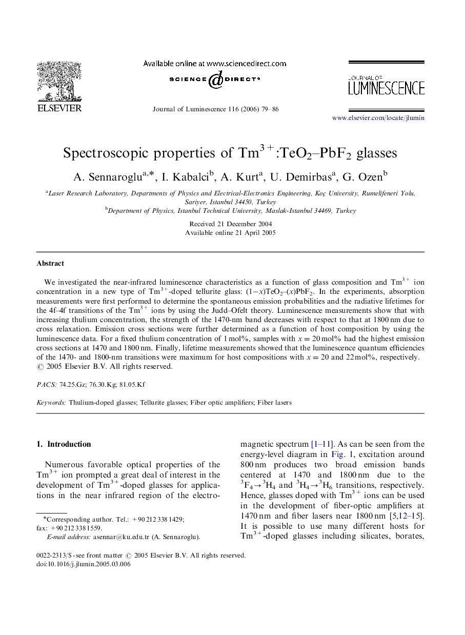 Spectroscopic properties of Tm3+:TeO2-PbF2 glasses