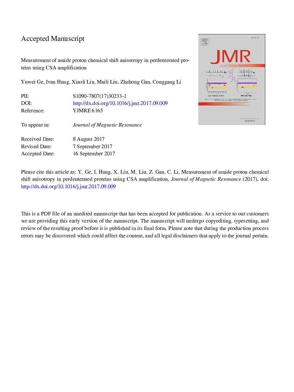 Measurement of amide proton chemical shift anisotropy in perdeuterated proteins using CSA amplification