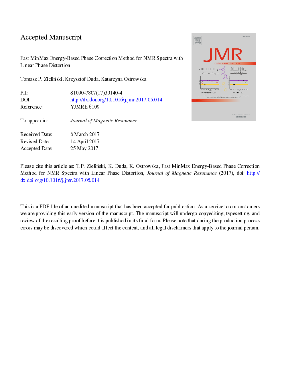 Fast MinMax energy-based phase correction method for NMR spectra with linear phase distortion