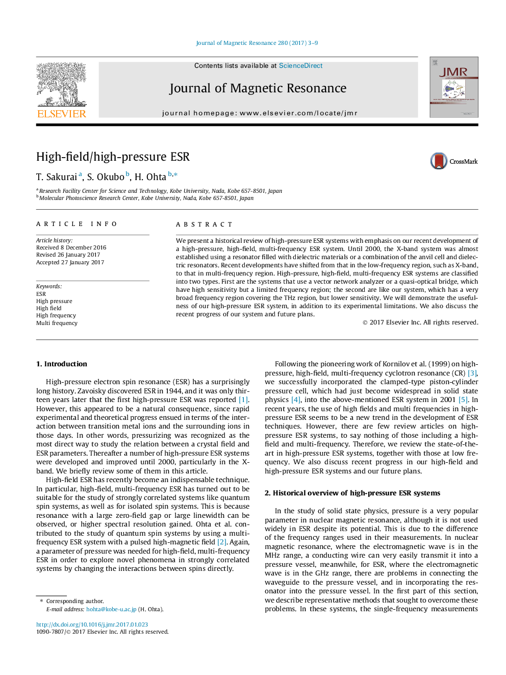 High-field/high-pressure ESR