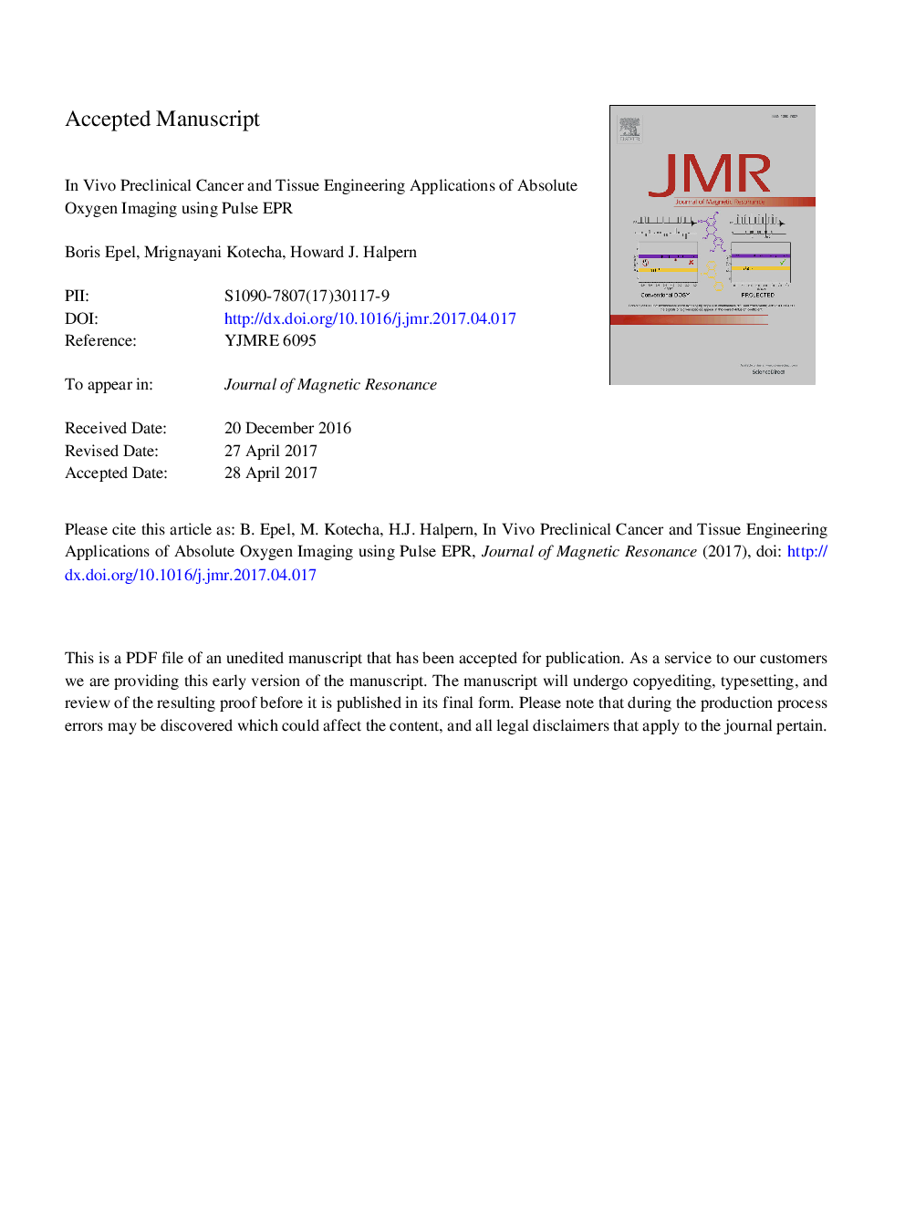 In vivo preclinical cancer and tissue engineering applications of absolute oxygen imaging using pulse EPR