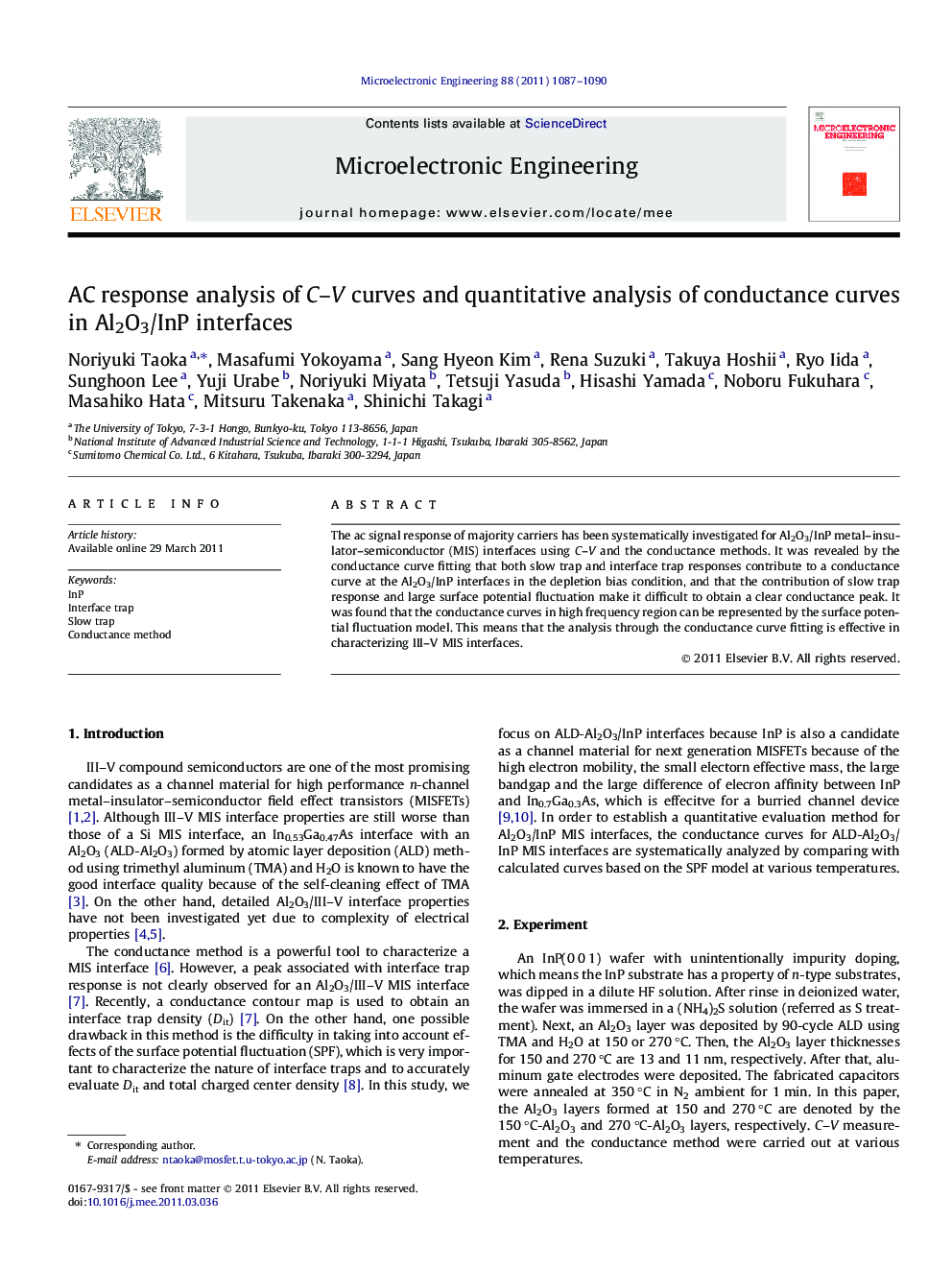 AC response analysis of C–V curves and quantitative analysis of conductance curves in Al2O3/InP interfaces