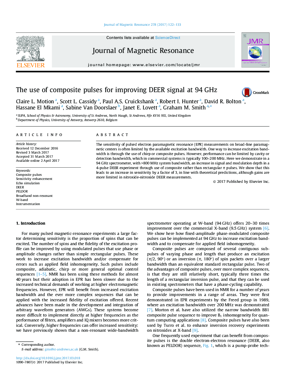 The use of composite pulses for improving DEER signal at 94Â GHz