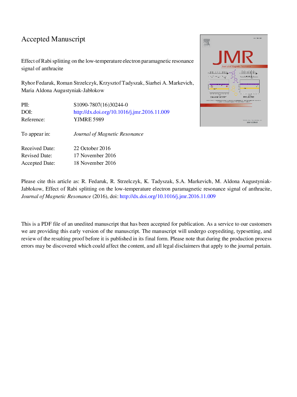 عکس صفحه اول مقاله: Effect of Rabi splitting on the low-temperature electron paramagnetic resonance signal of anthracite Effect of Rabi splitting on the low-temperature electron paramagnetic resonance signal of anthracite