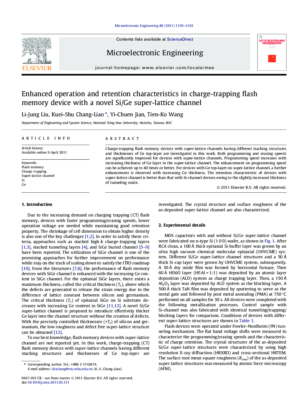 Enhanced operation and retention characteristics in charge-trapping flash memory device with a novel Si/Ge super-lattice channel