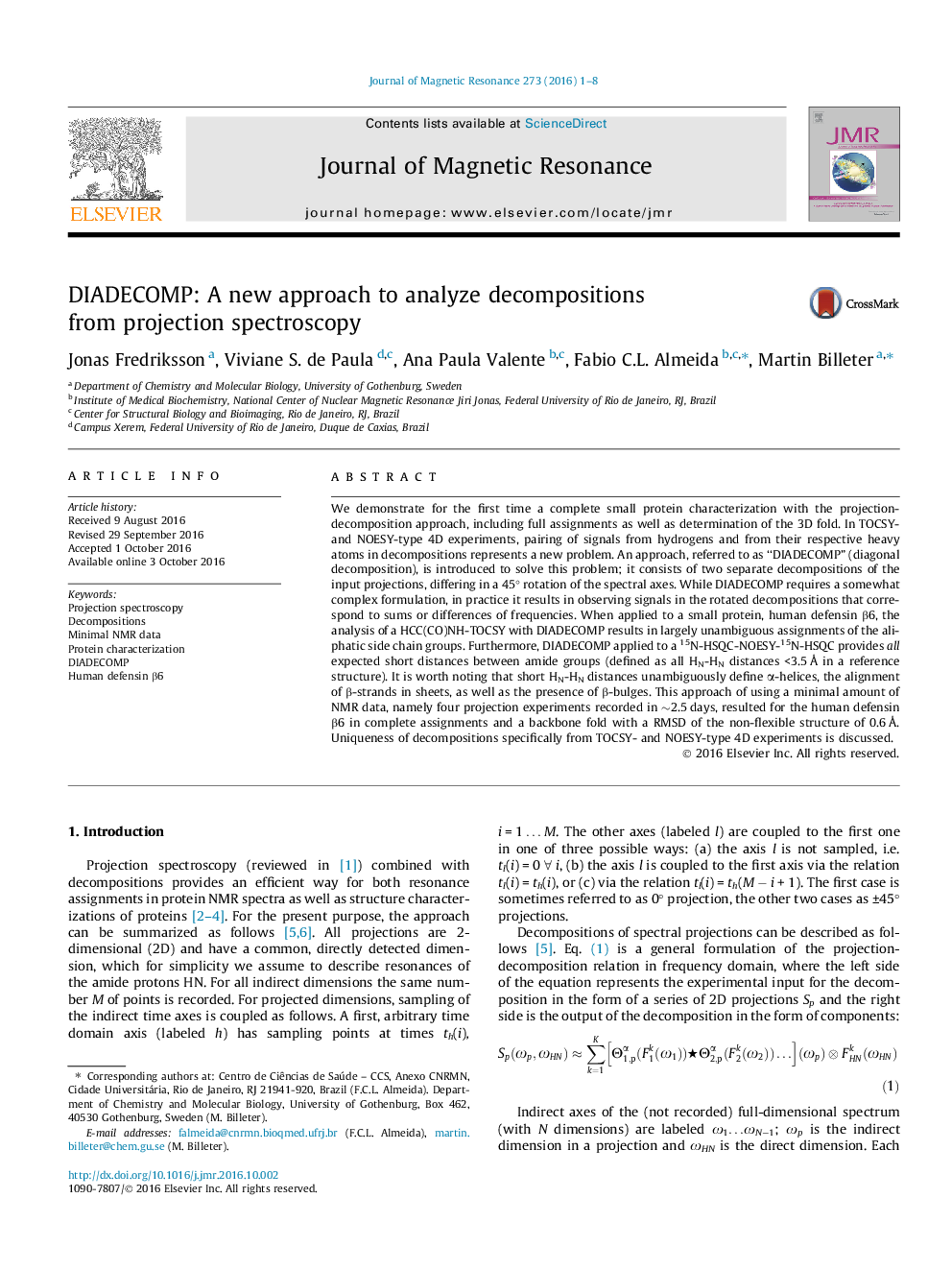 DIADECOMP: A new approach to analyze decompositions from projection spectroscopy