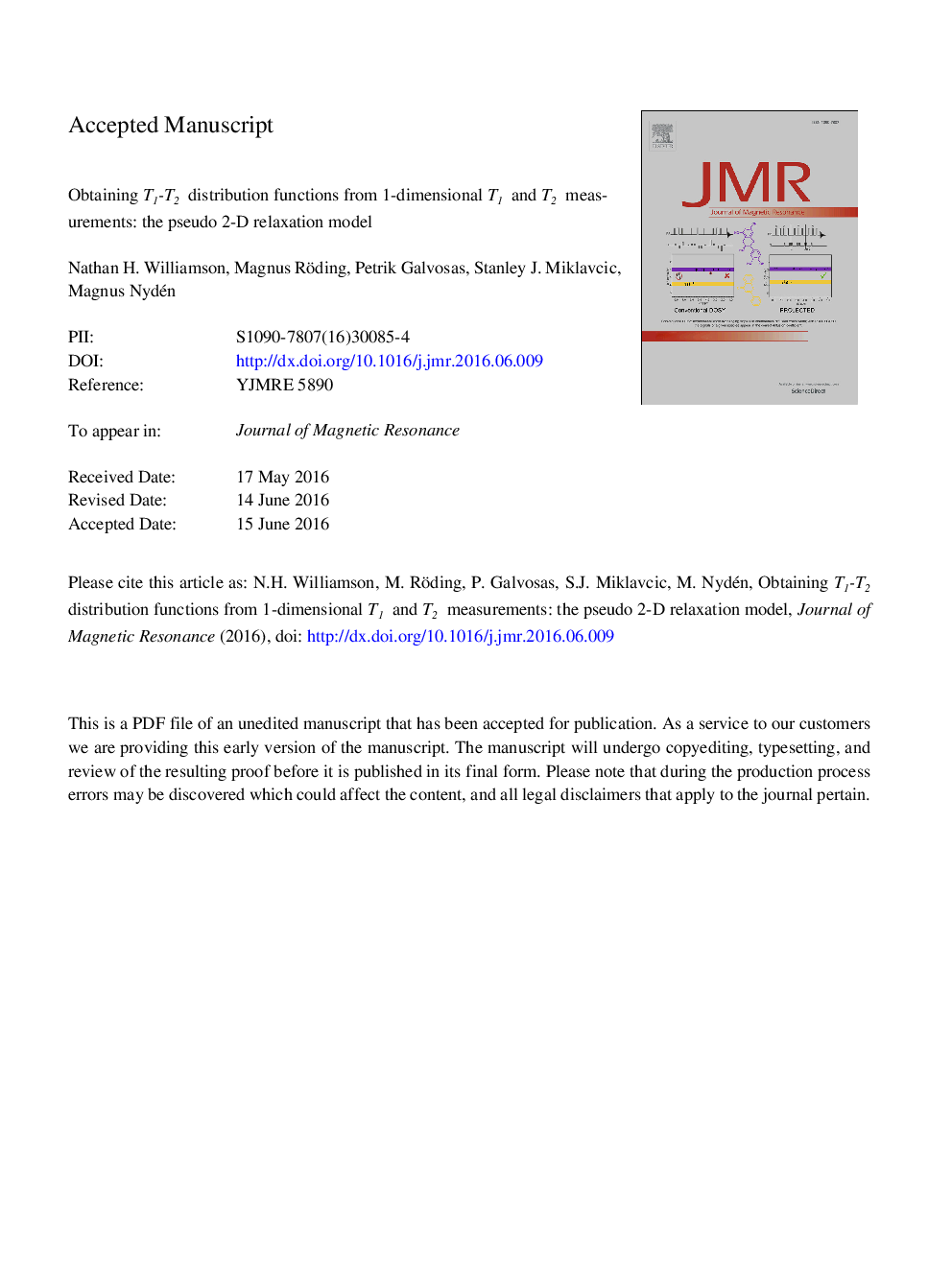 Obtaining T1-T2 distribution functions from 1-dimensional T1 and T2 measurements: The pseudo 2-D relaxation model