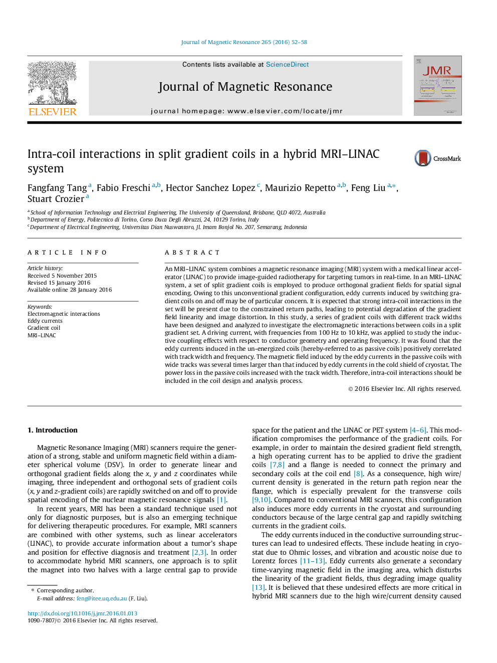 عکس صفحه اول مقاله: Intra-coil interactions in split gradient coils in a hybrid MRI-LINAC system Intra-coil interactions in split gradient coils in a hybrid MRI-LINAC system