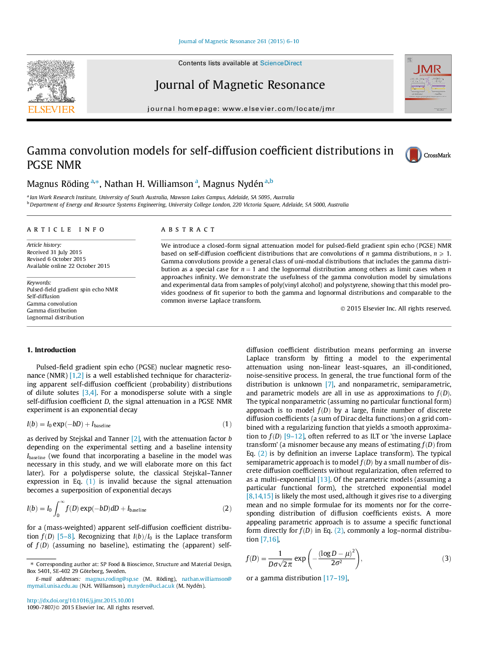 Gamma convolution models for self-diffusion coefficient distributions in PGSE NMR