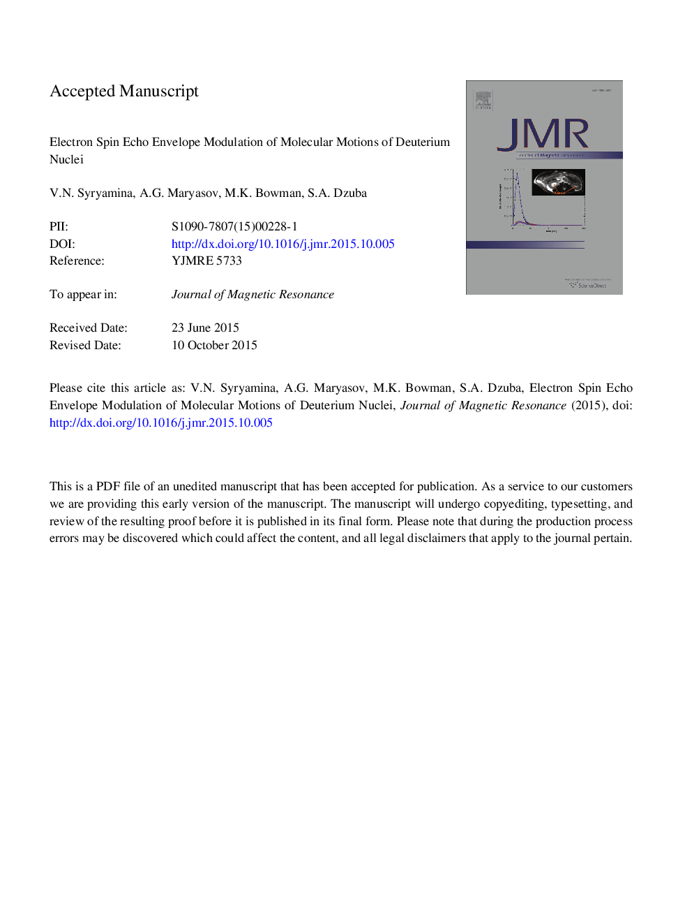 Electron spin echo envelope modulation of molecular motions of deuterium nuclei