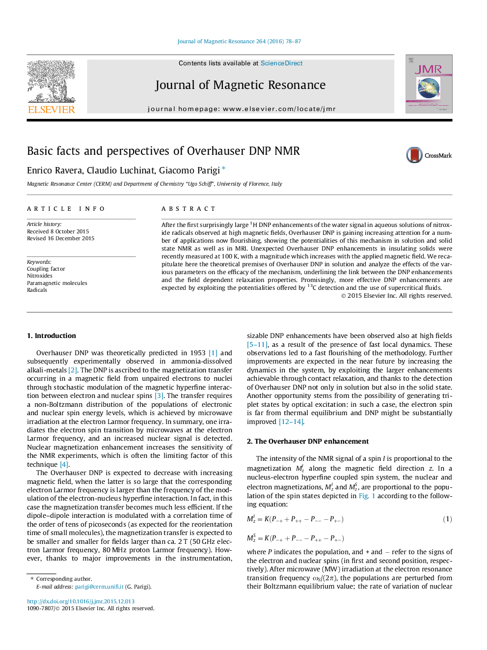 Basic facts and perspectives of Overhauser DNP NMR