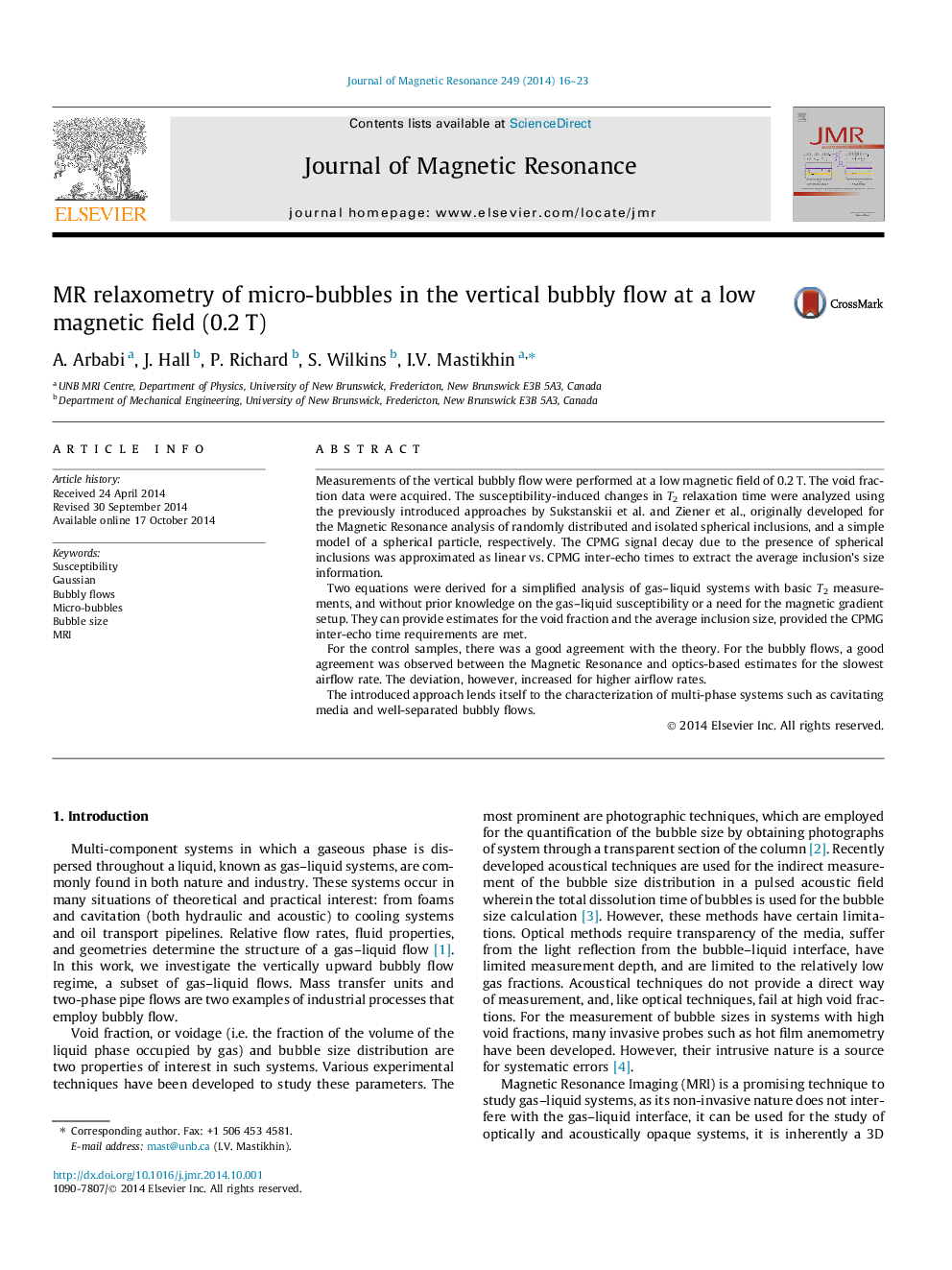 MR relaxometry of micro-bubbles in the vertical bubbly flow at a low magnetic field (0.2Â T)