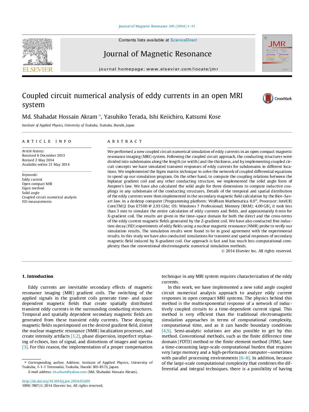 Coupled circuit numerical analysis of eddy currents in an open MRI system