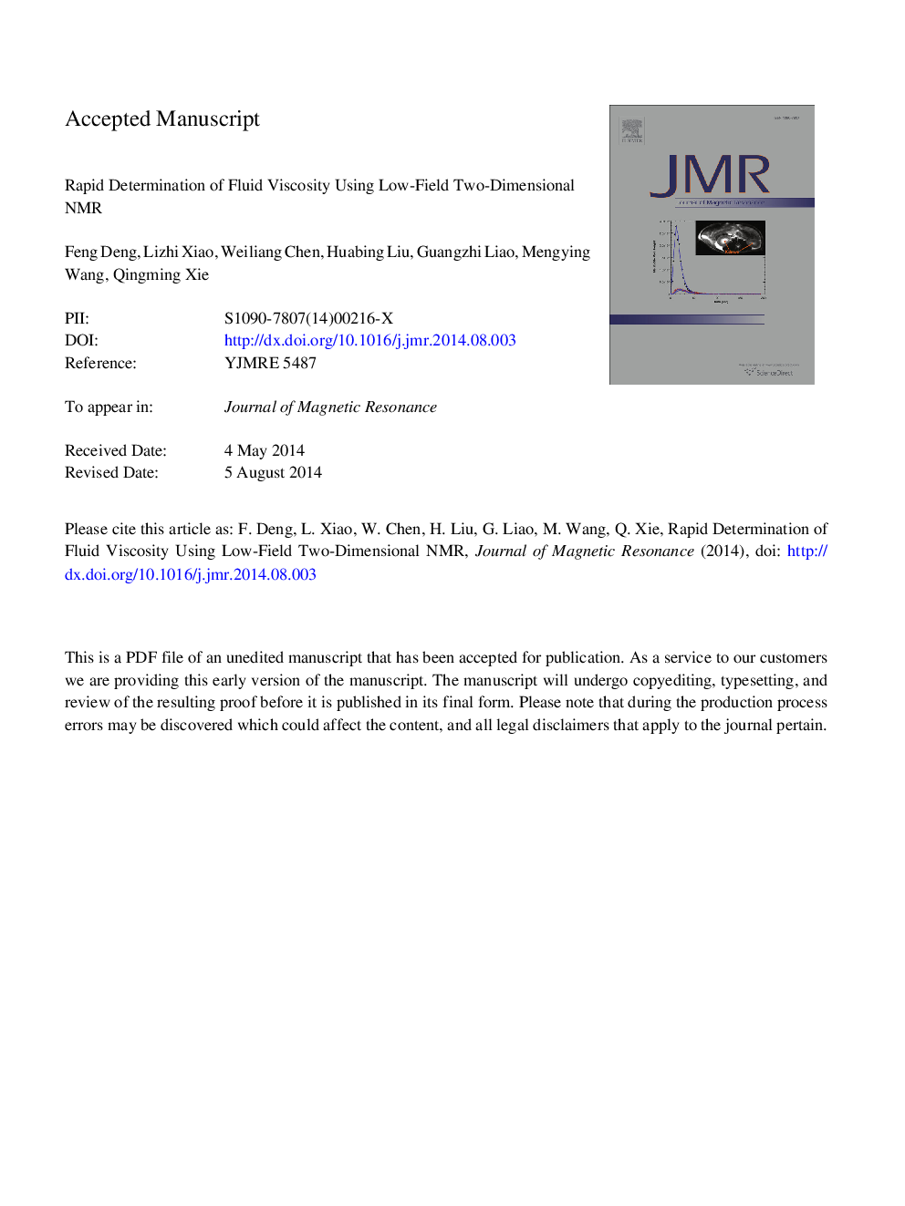 Rapid determination of fluid viscosity using low-field two-dimensional NMR