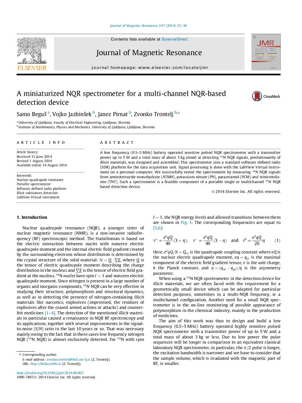 A miniaturized NQR spectrometer for a multi-channel NQR-based detection device