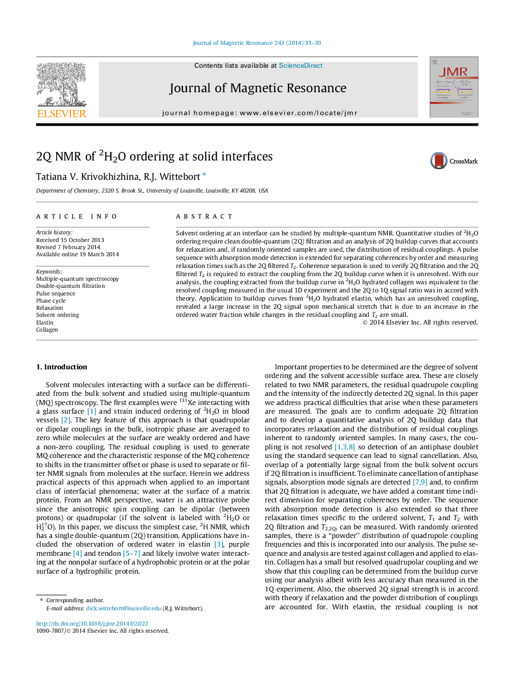 2Q NMR of 2H2O ordering at solid interfaces