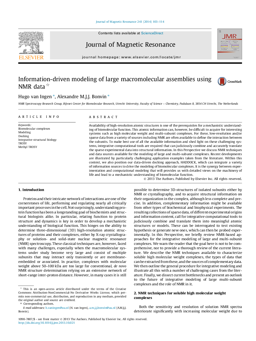 Information-driven modeling of large macromolecular assemblies using NMR data