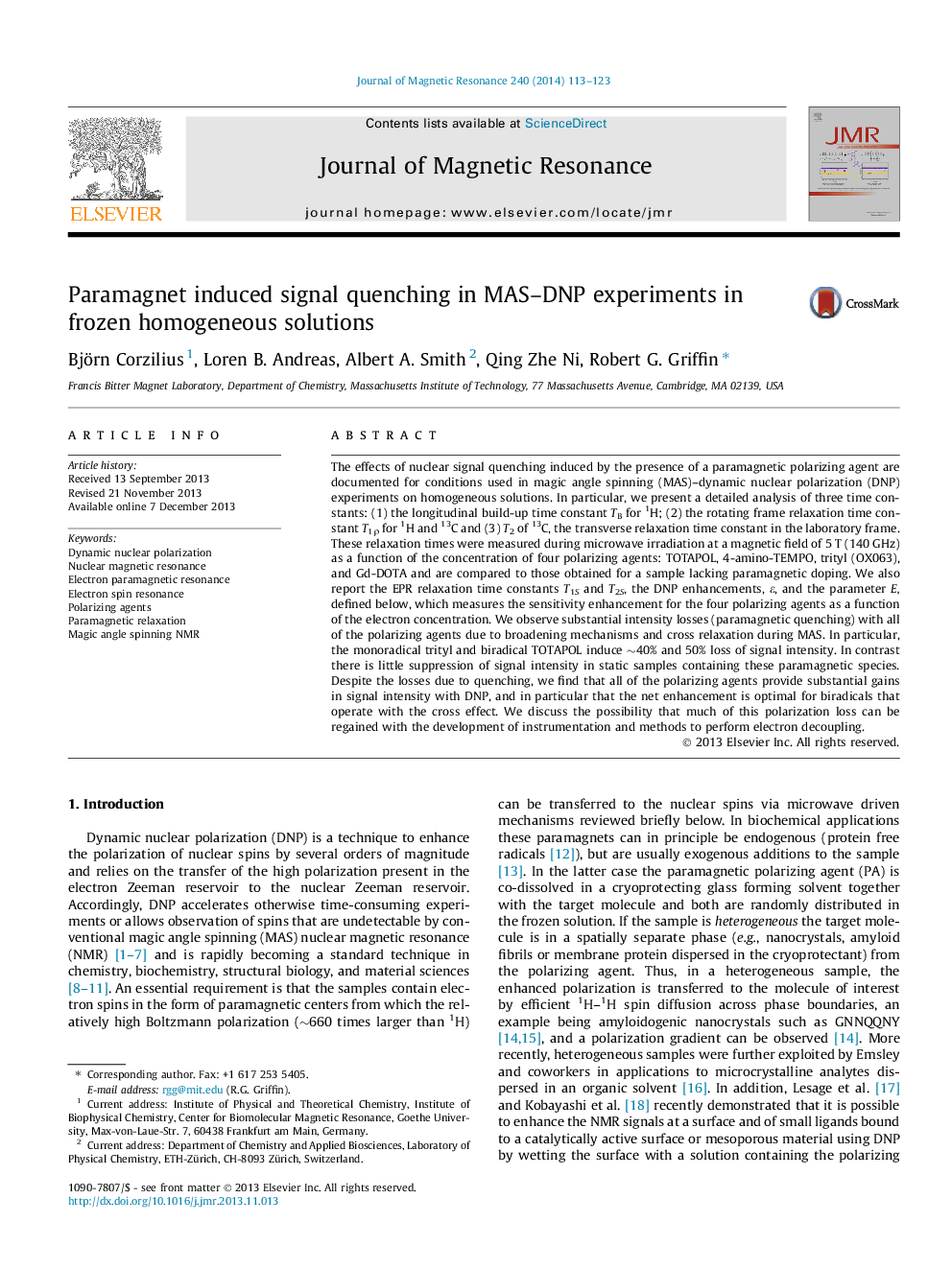 Paramagnet induced signal quenching in MAS-DNP experiments in frozen homogeneous solutions