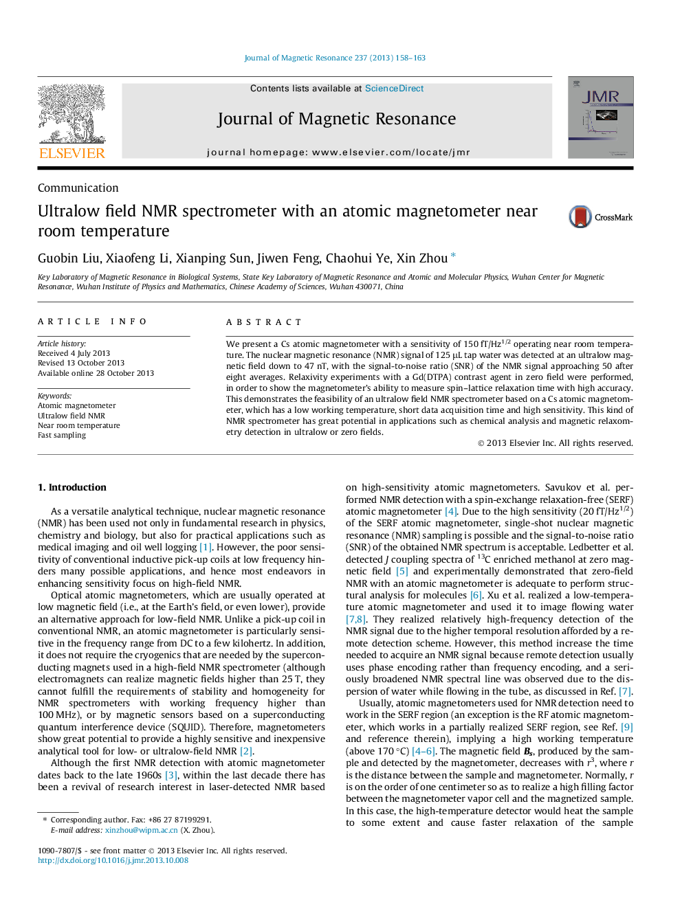 Ultralow field NMR spectrometer with an atomic magnetometer near room temperature