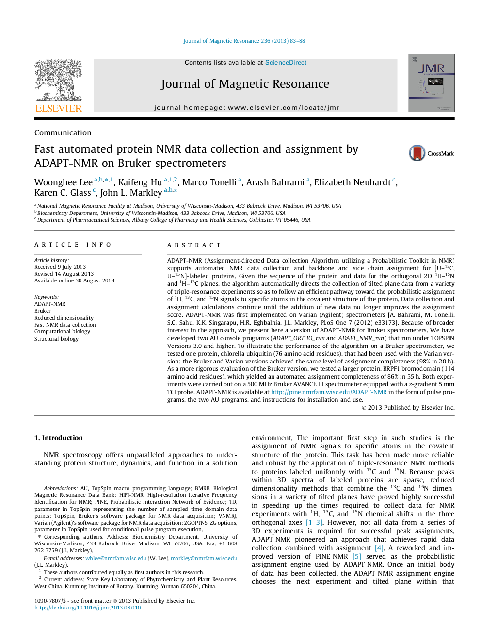 Fast automated protein NMR data collection and assignment by ADAPT-NMR on Bruker spectrometers