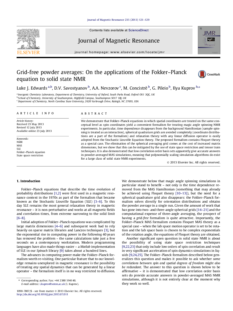 Grid-free powder averages: On the applications of the Fokker-Planck equation to solid state NMR