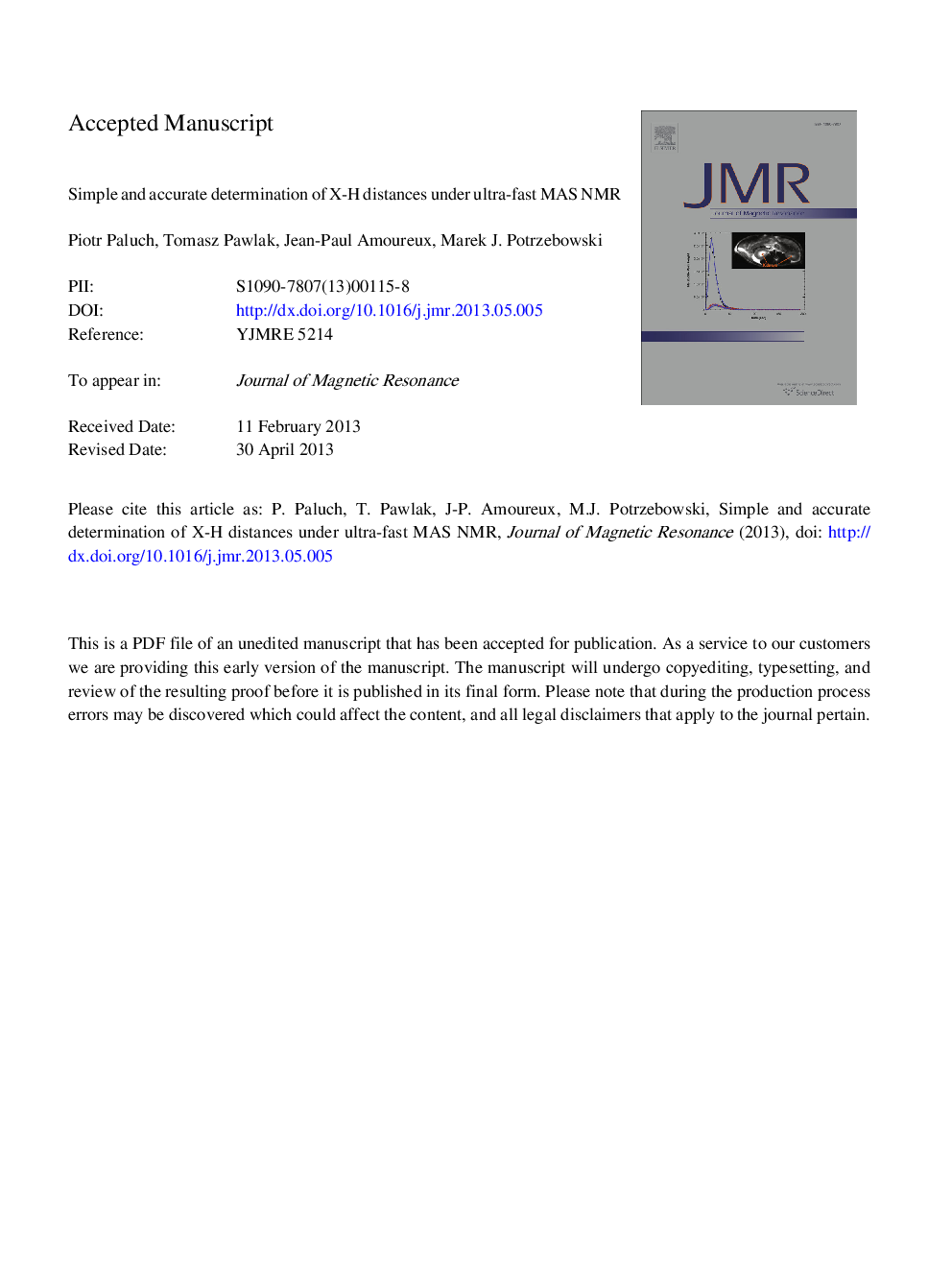 Simple and accurate determination of X-H distances under ultra-fast MAS NMR