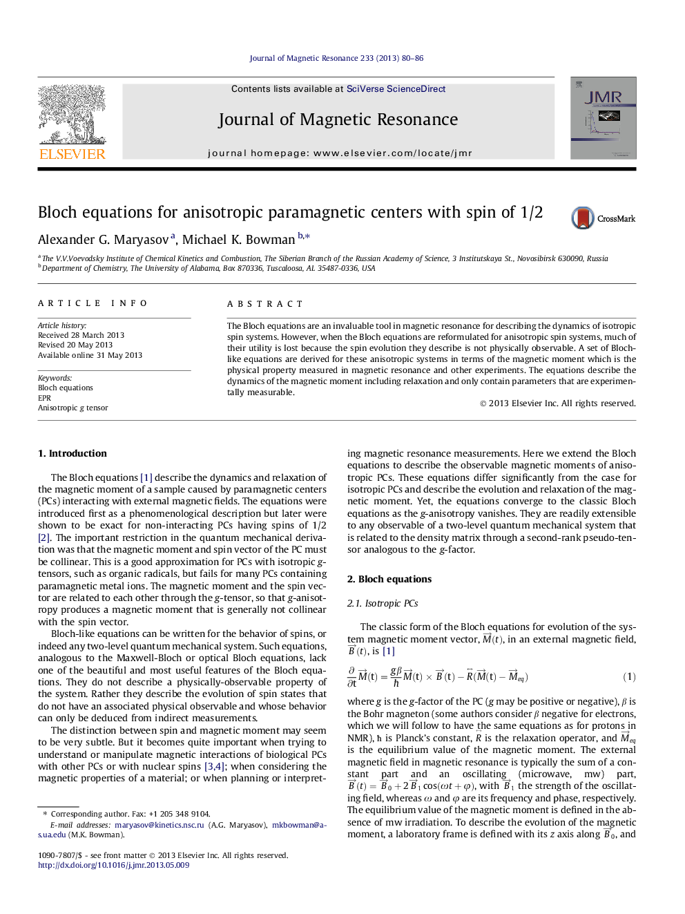 معادلات بلوک برای مراکز پارامغناطیس آنی استروپیک با چرخش 1/2 