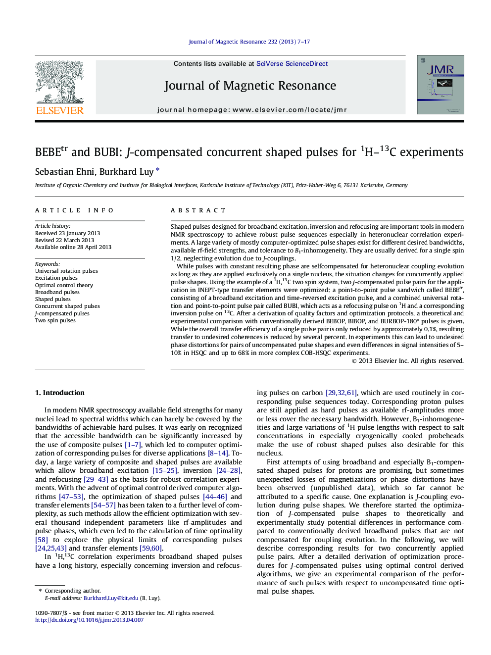 BEBEtr and BUBI: J-compensated concurrent shaped pulses for 1H-13C experiments