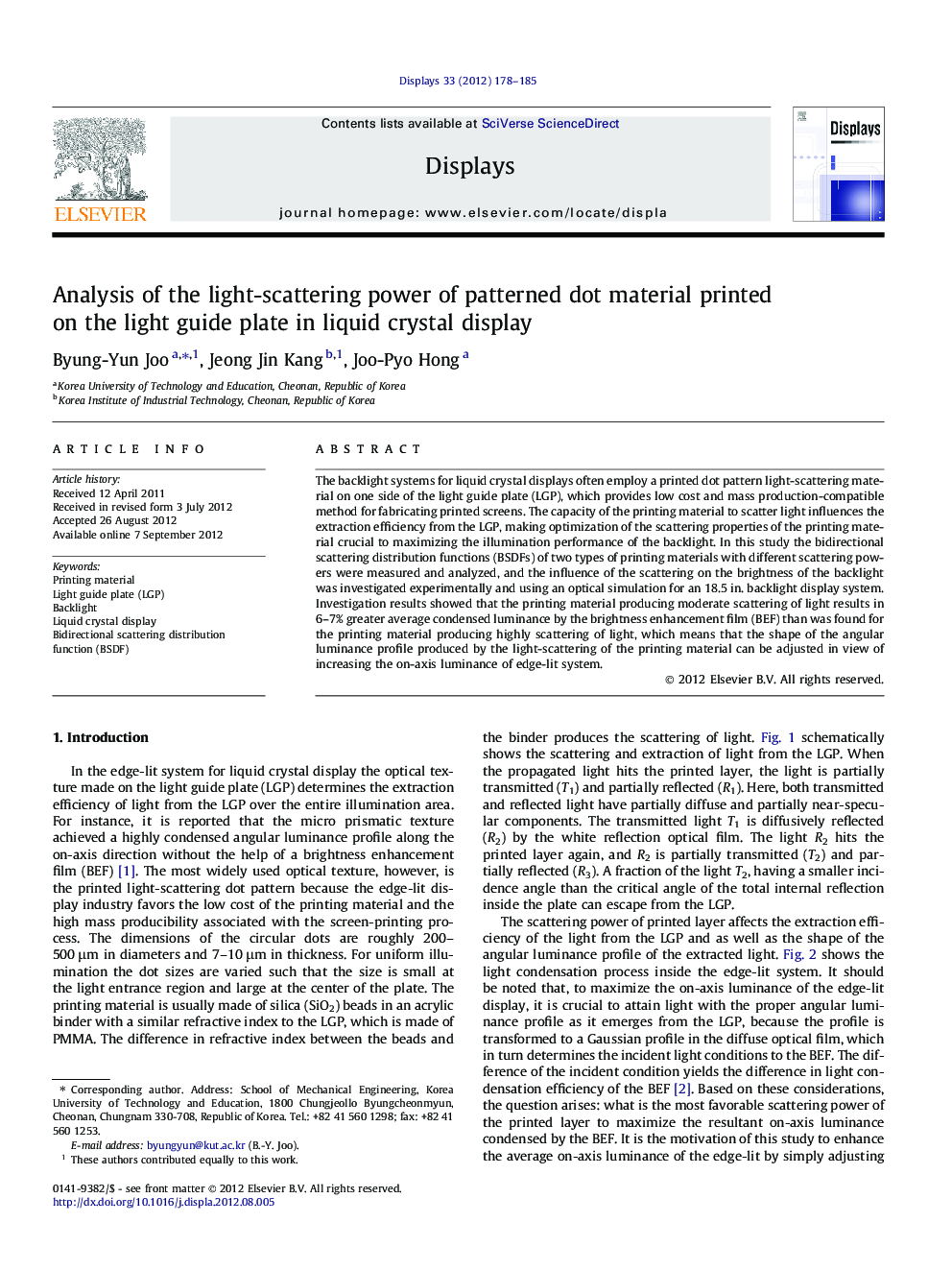 Analysis of the light-scattering power of patterned dot material printed on the light guide plate in liquid crystal display