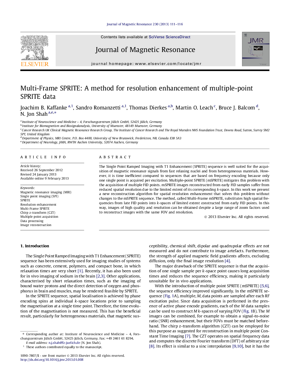 Multi-Frame SPRITE: A method for resolution enhancement of multiple-point SPRITE data