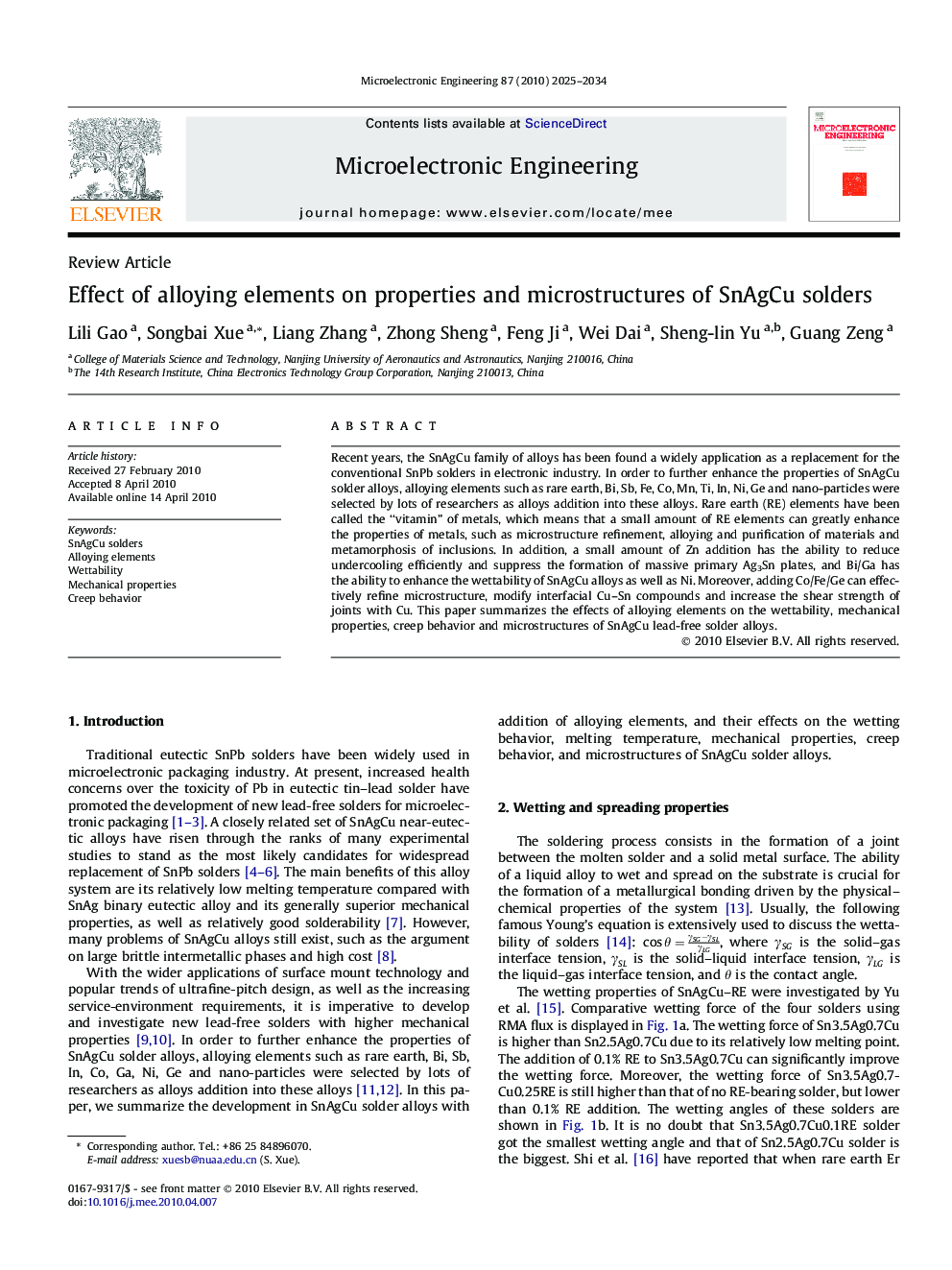 Effect of alloying elements on properties and microstructures of SnAgCu solders