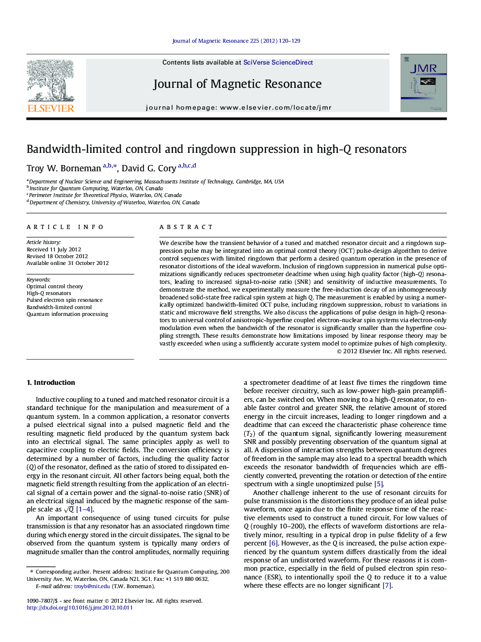 Bandwidth-limited control and ringdown suppression in high-Q resonators