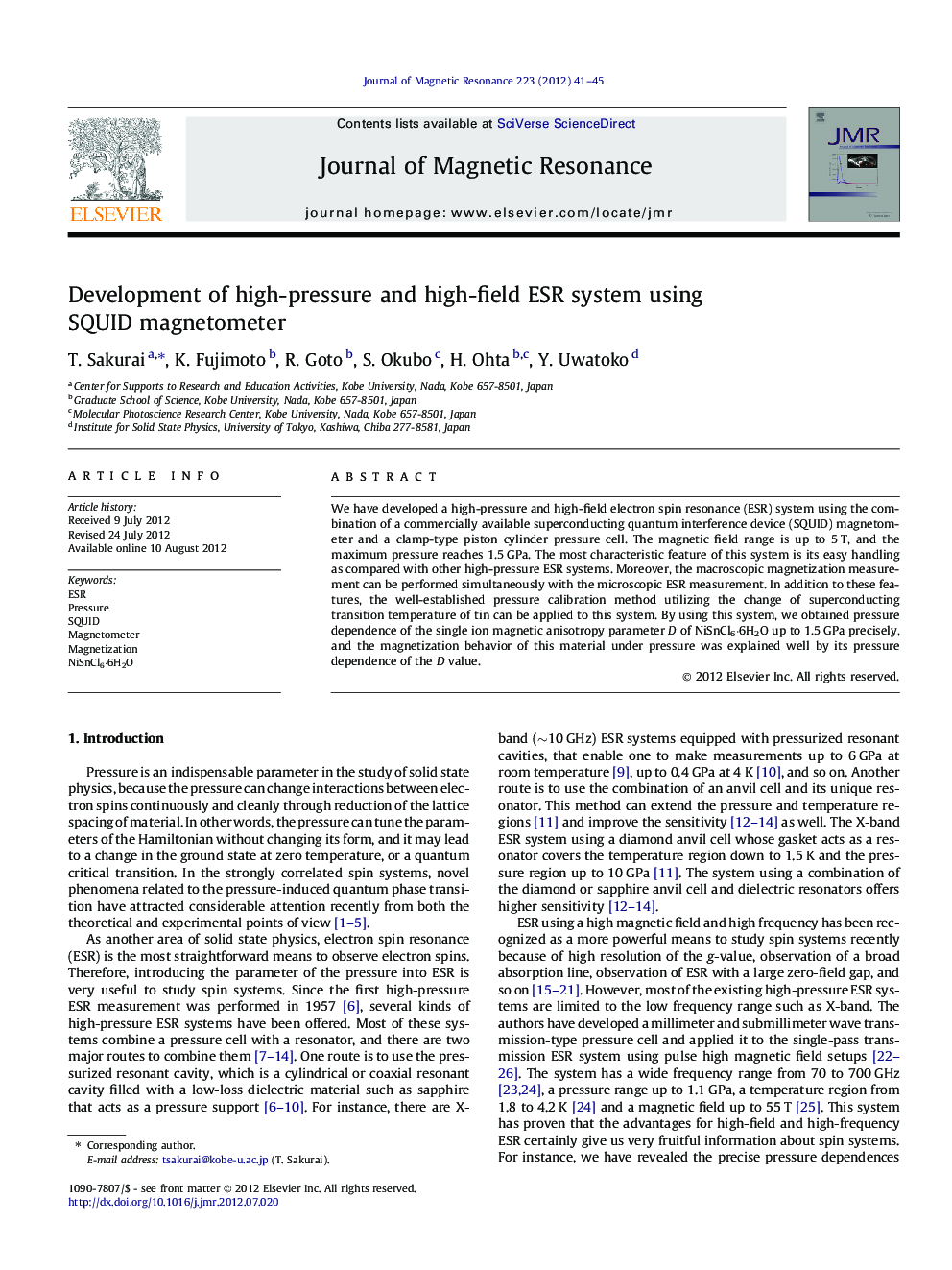 Development of high-pressure and high-field ESR system using SQUID magnetometer