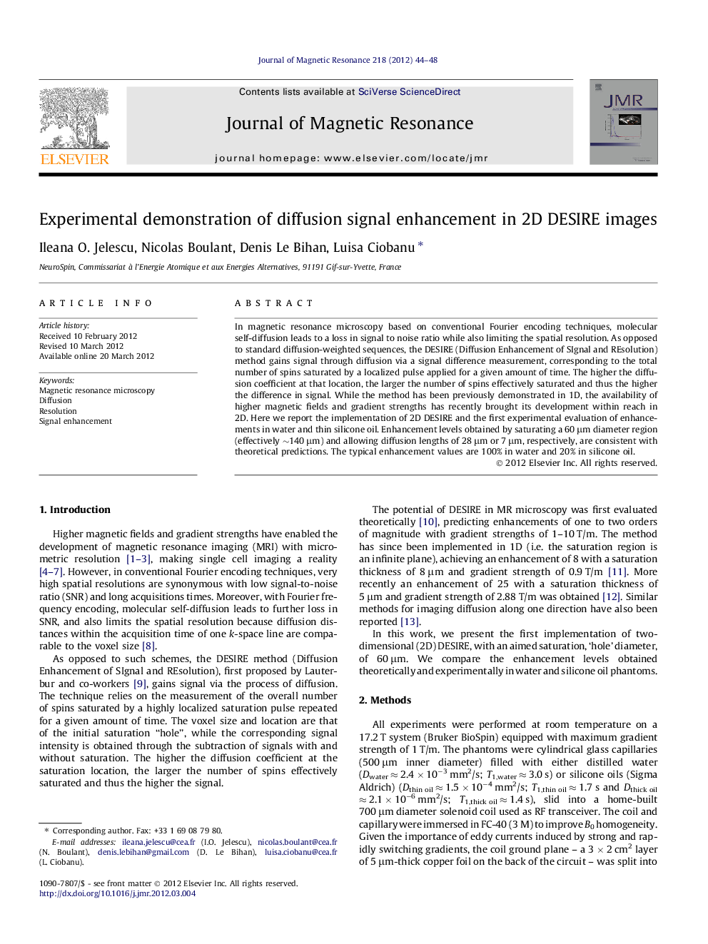 Experimental demonstration of diffusion signal enhancement in 2D DESIRE images