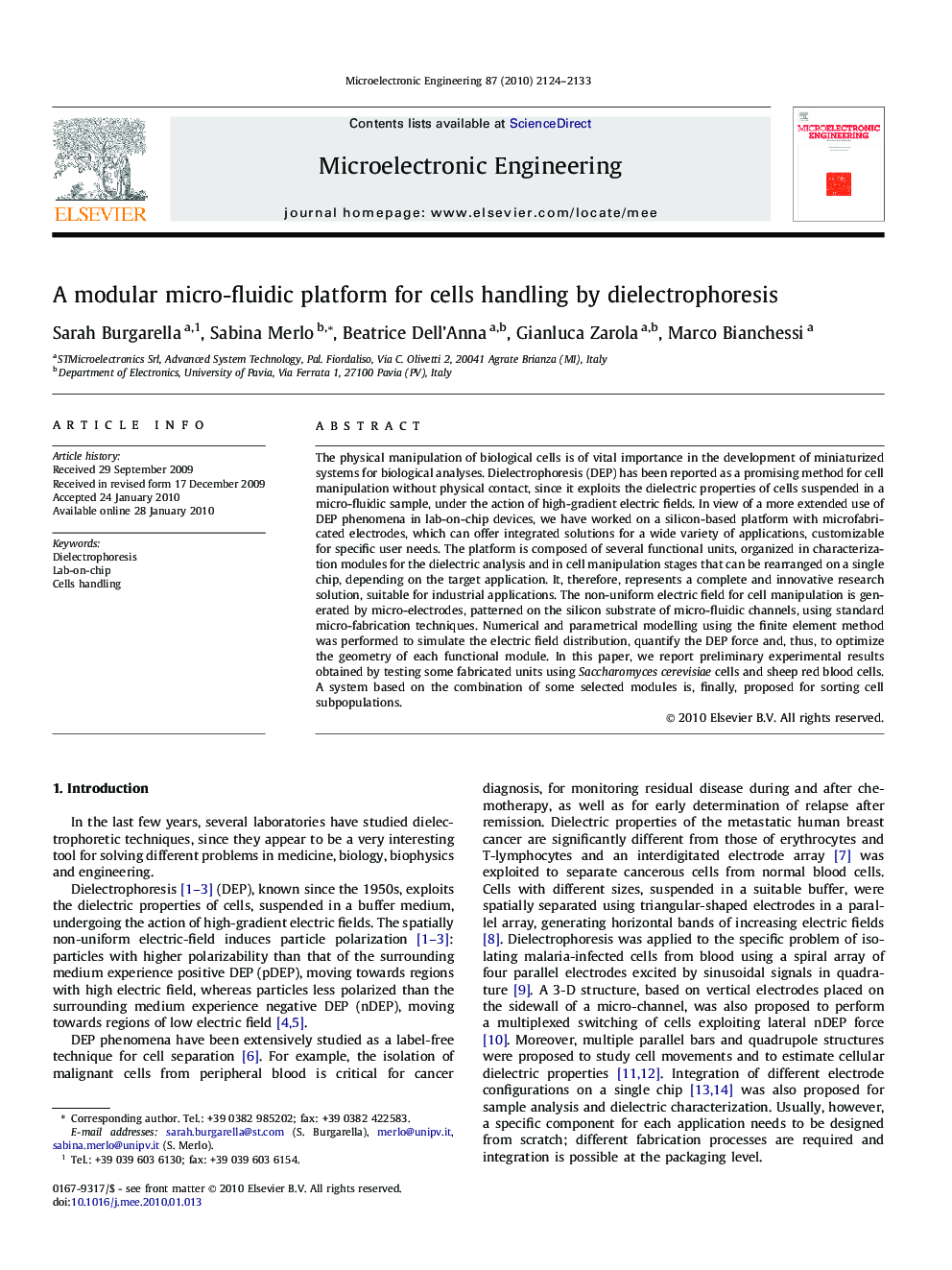 A modular micro-fluidic platform for cells handling by dielectrophoresis