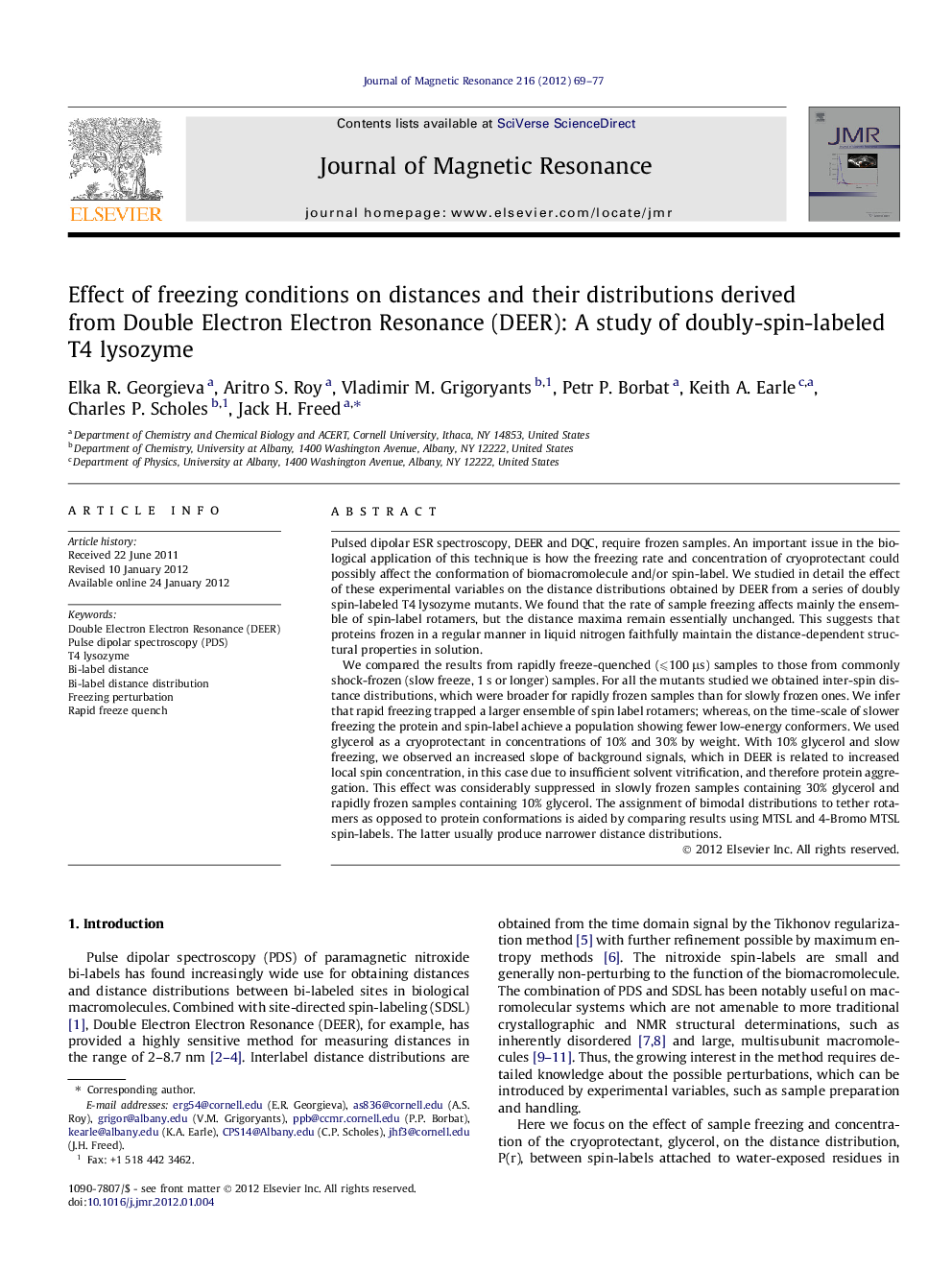 Effect of freezing conditions on distances and their distributions derived from Double Electron Electron Resonance (DEER): A study of doubly-spin-labeled T4 lysozyme