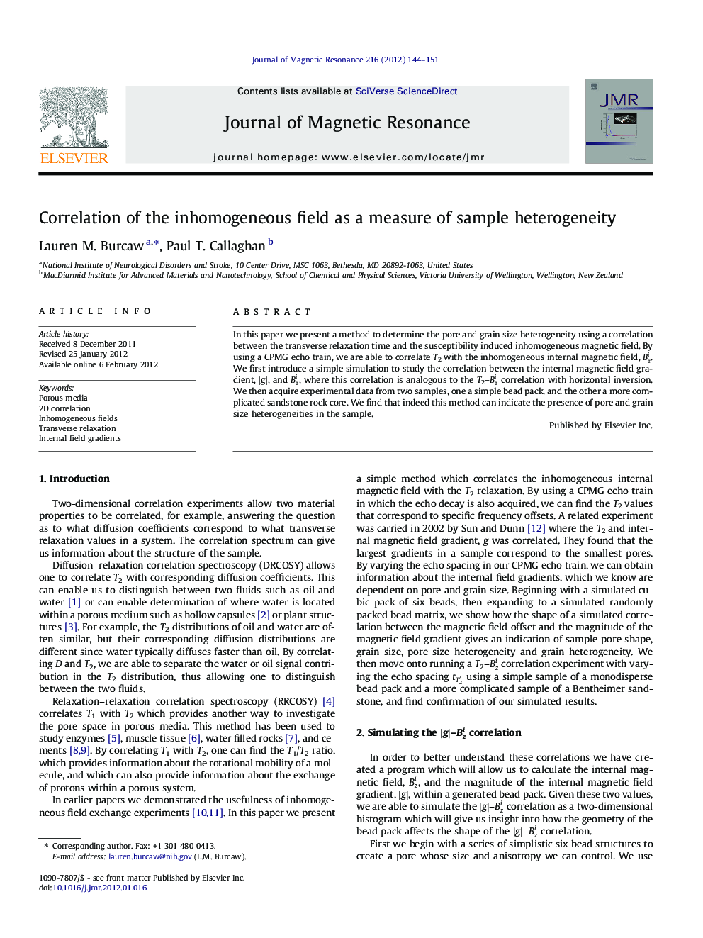 Correlation of the inhomogeneous field as a measure of sample heterogeneity