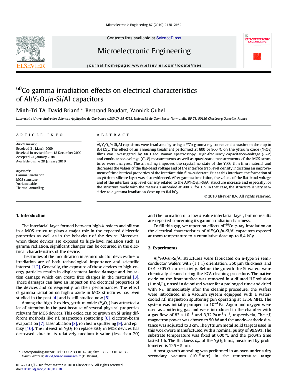 60Co gamma irradiation effects on electrical characteristics of Al/Y2O3/n-Si/Al capacitors