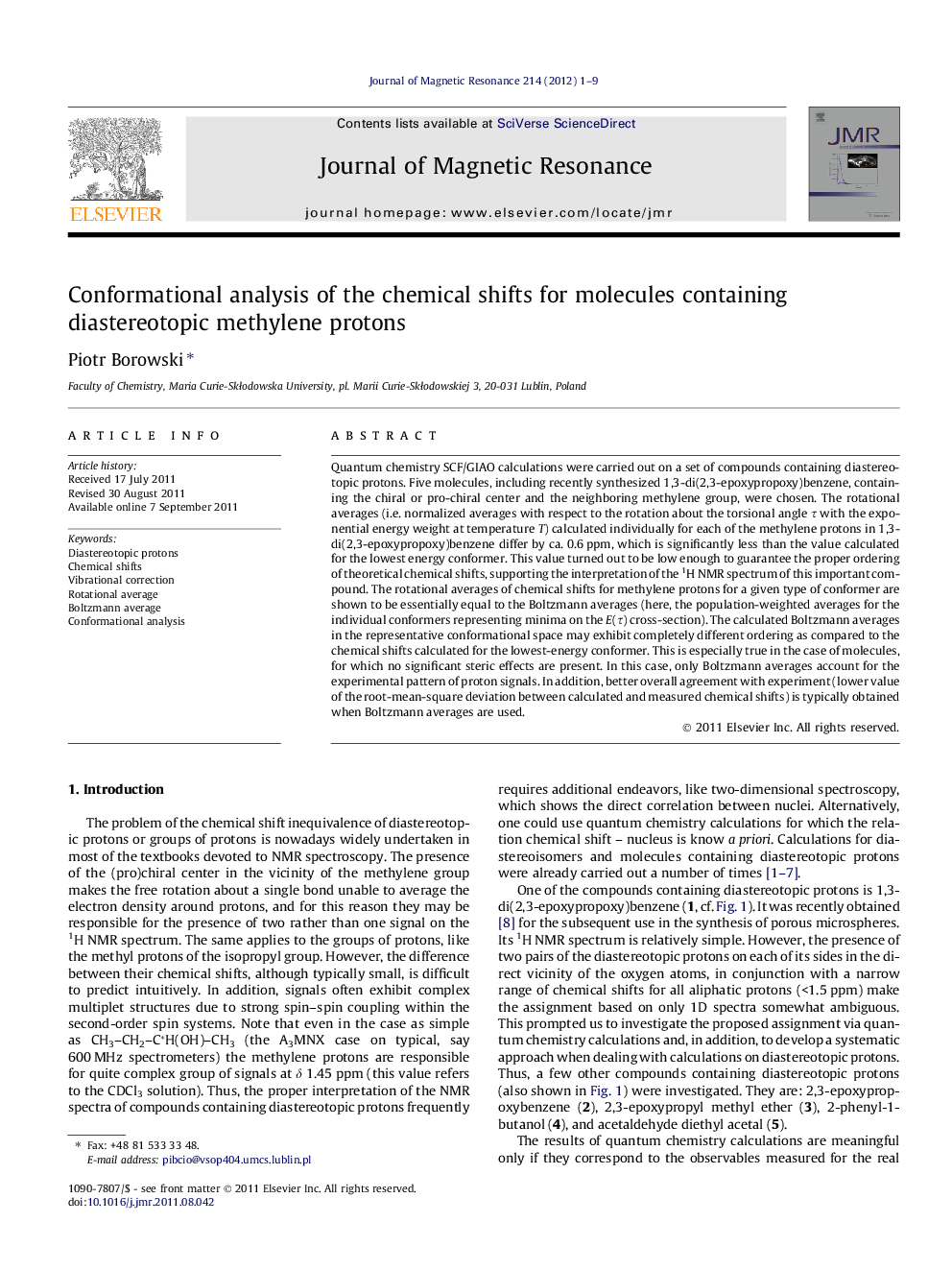 Conformational analysis of the chemical shifts for molecules containing diastereotopic methylene protons