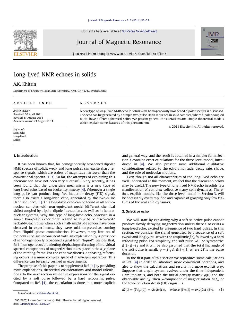 Long-lived NMR echoes in solids