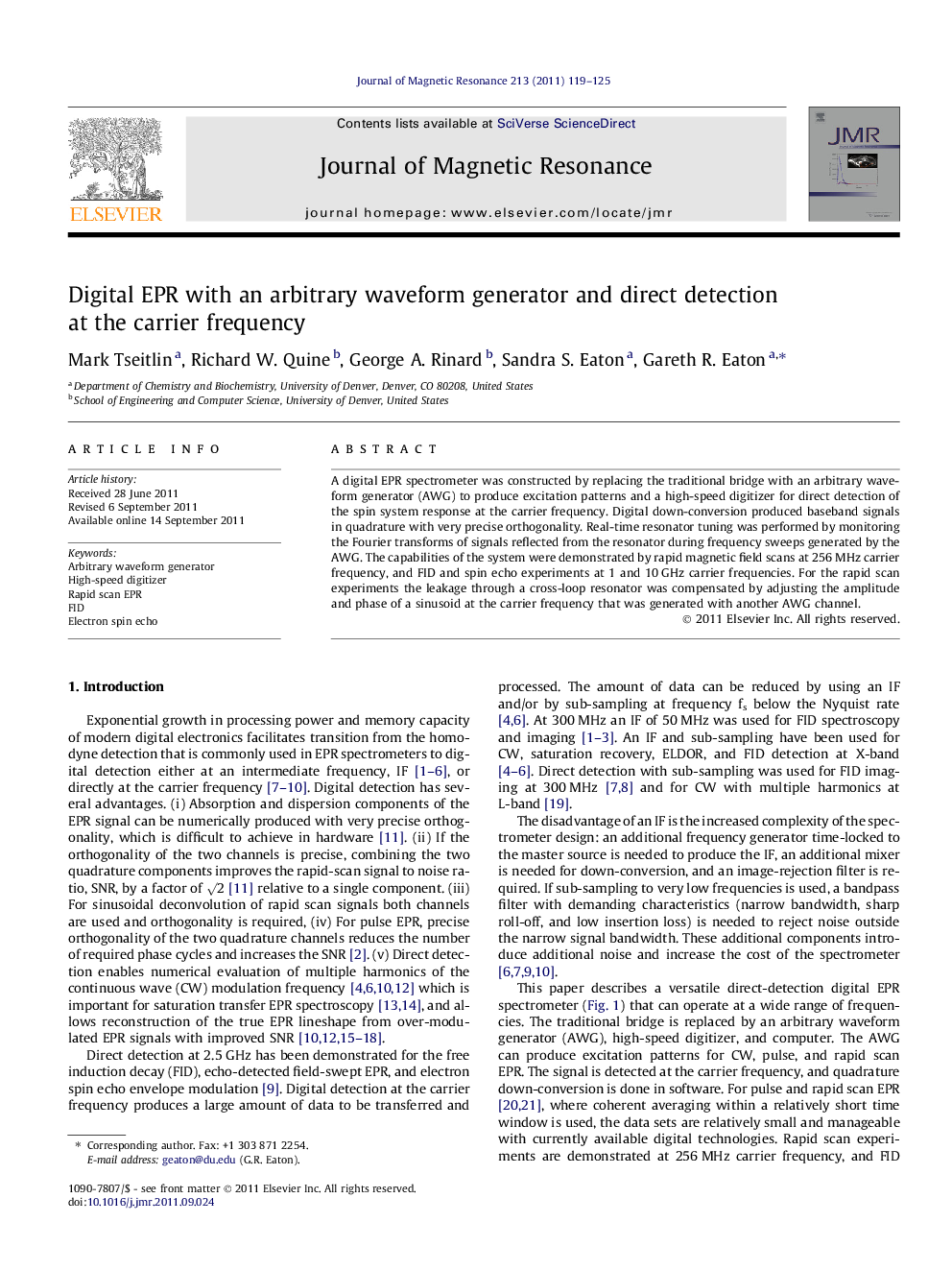 Digital EPR with an arbitrary waveform generator and direct detection at the carrier frequency