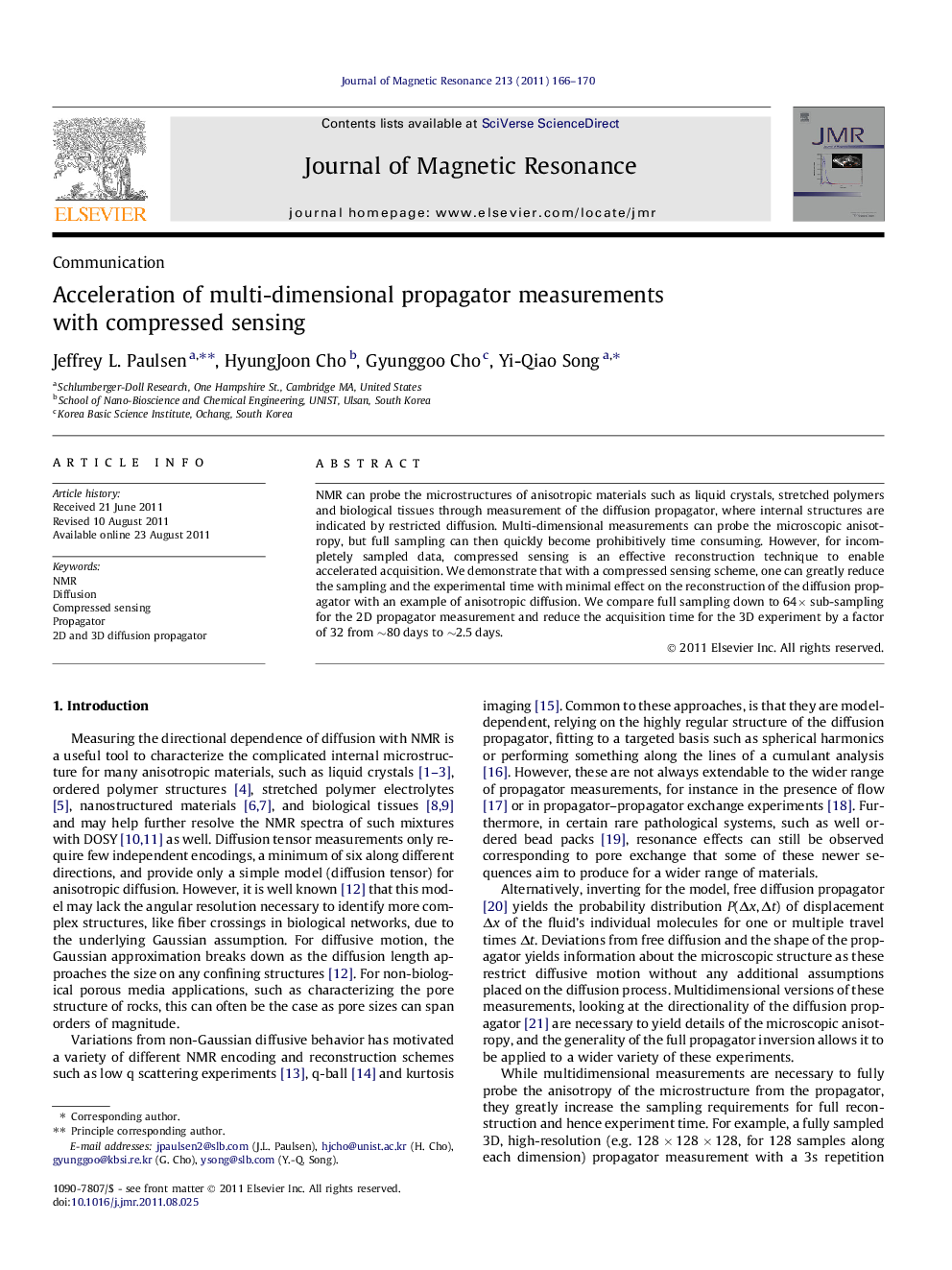 Acceleration of multi-dimensional propagator measurements with compressed sensing